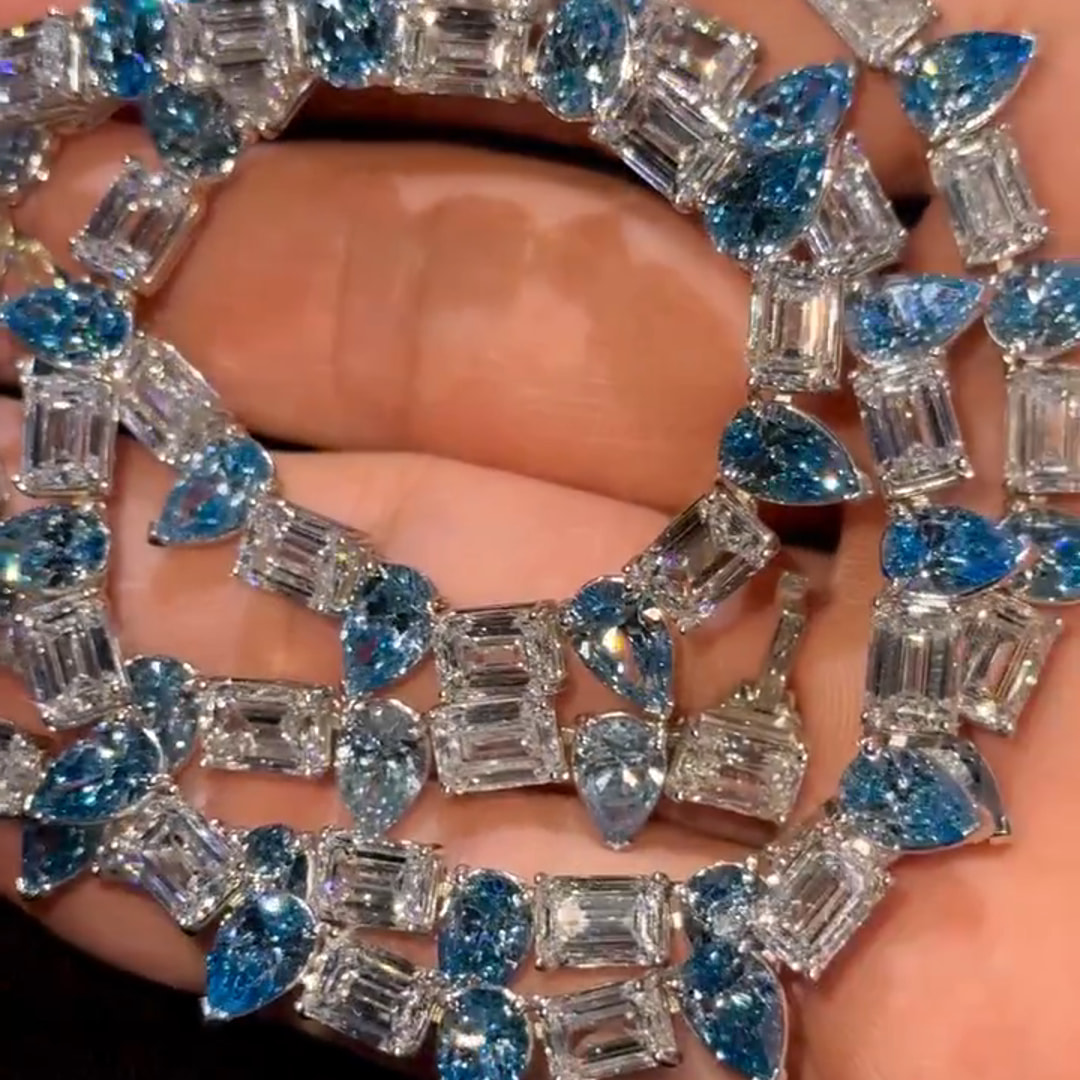 50ct Pear-cut And Emerald-cut Zircon Handmade Sterling Silver Necklace