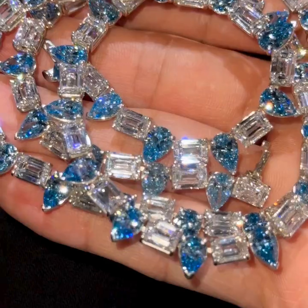 50ct Pear-cut And Emerald-cut Zircon Handmade Sterling Silver Necklace