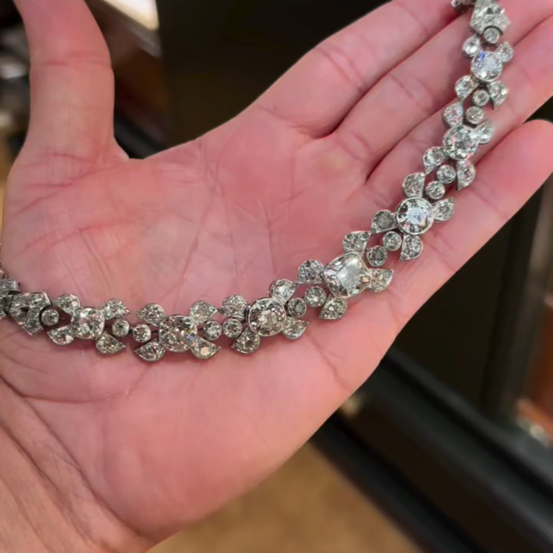 30ct Round-cut Sterling Silver Floral Handmade Luxury Necklace