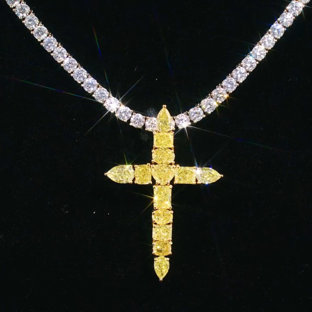 30ct Mixed-cut Yellow Zircon Sterling Silver Handmade Luxury Necklace