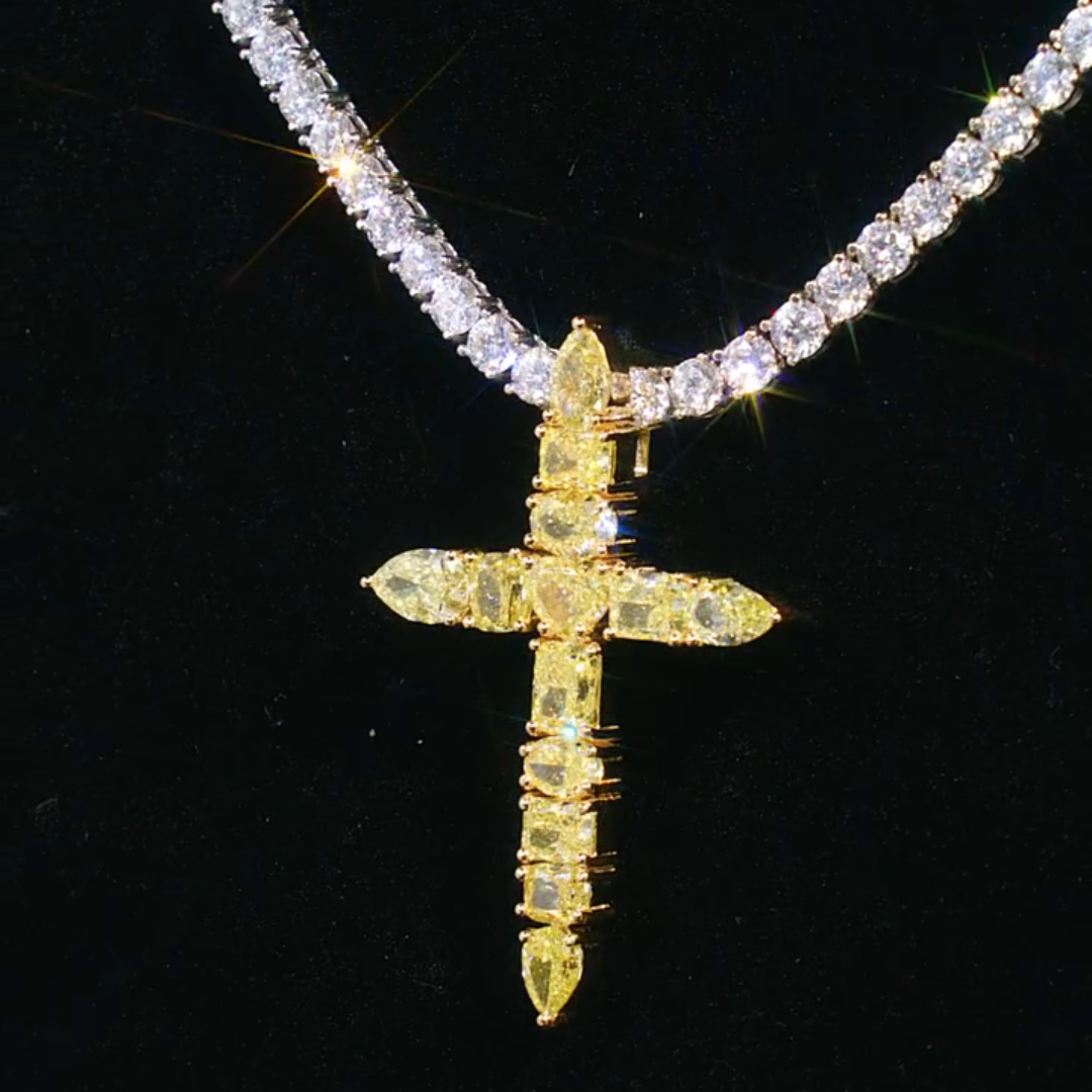 30ct Mixed-cut Yellow Zircon Sterling Silver Handmade Luxury Necklace