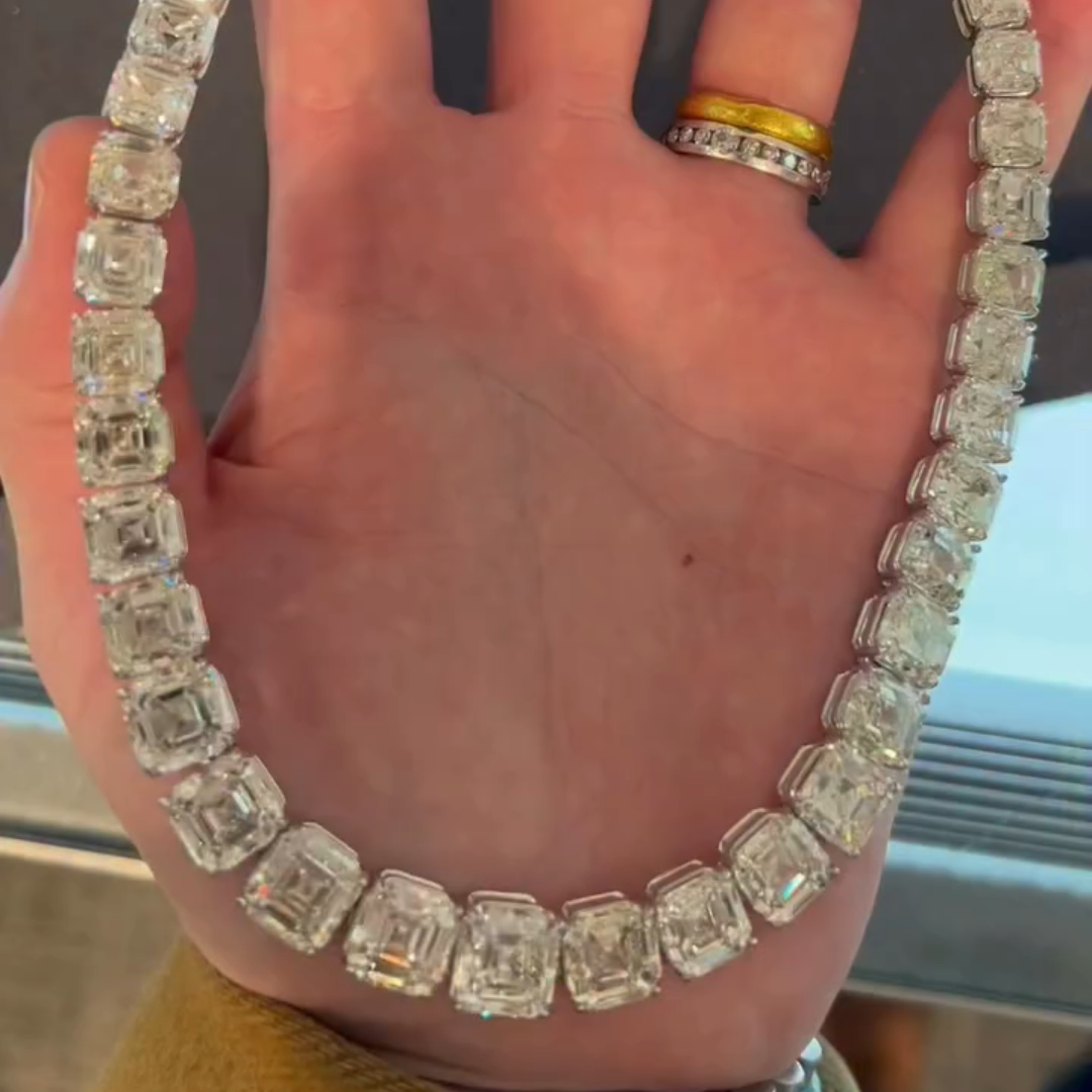 100ct Emerald-cut Sterling Silver Handmade Necklace