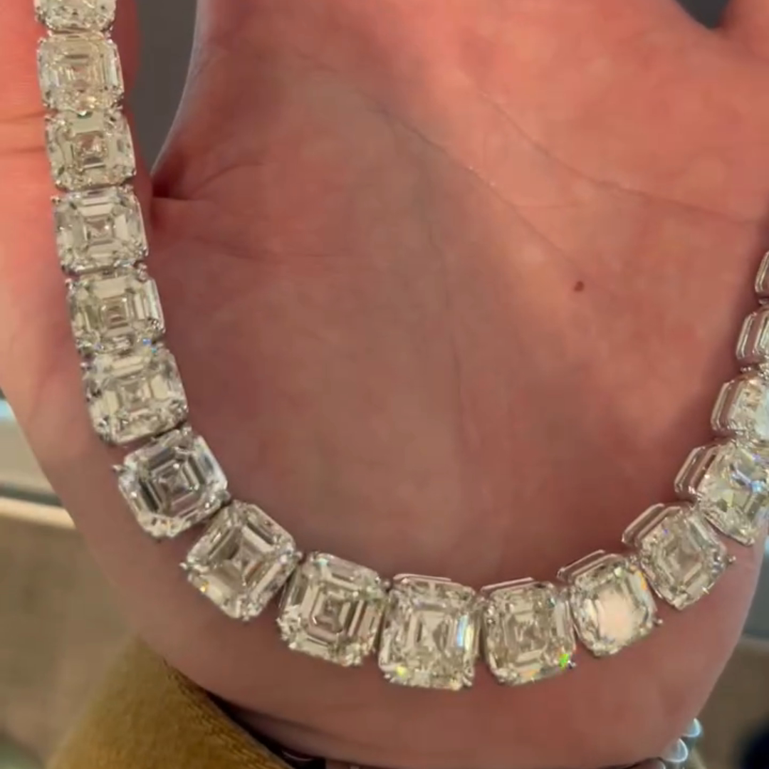 100ct Emerald-cut Sterling Silver Handmade Necklace