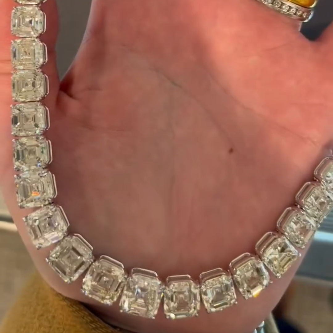 100ct Emerald-cut Sterling Silver Handmade Necklace