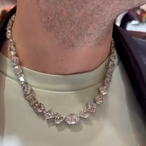 50ct Zircon Sterling Silver Handmade Necklace With Various Cuts