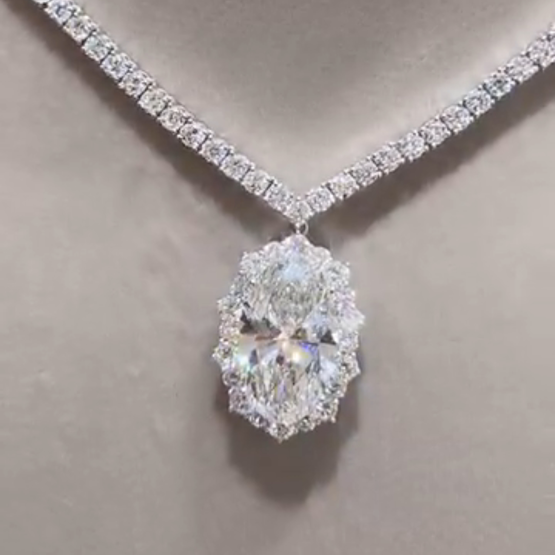 10ct Oval-cut Super Sparkly Sterling Silver Handmade Necklace