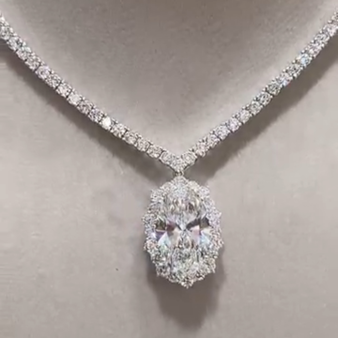 10ct Oval-cut Super Sparkly Sterling Silver Handmade Necklace