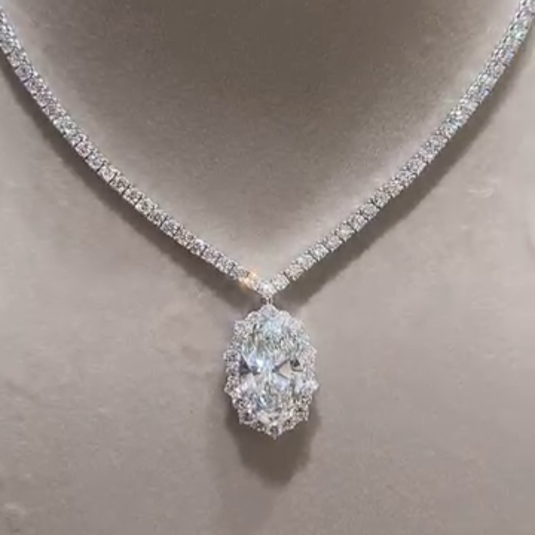 10ct Oval-cut Super Sparkly Sterling Silver Handmade Necklace