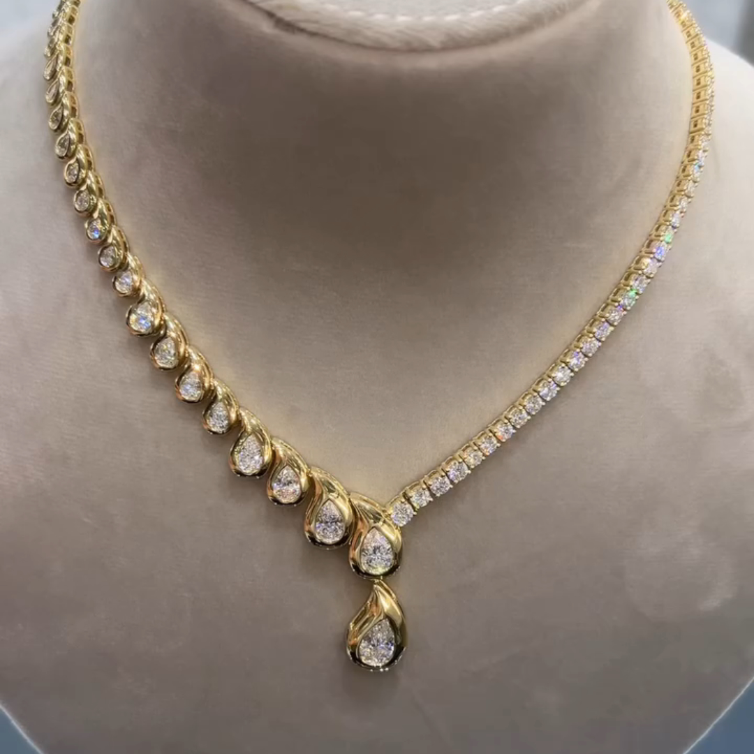 12ct Pear-shaped Sterling Silver Plated With Yellow Gold Handmade Necklace