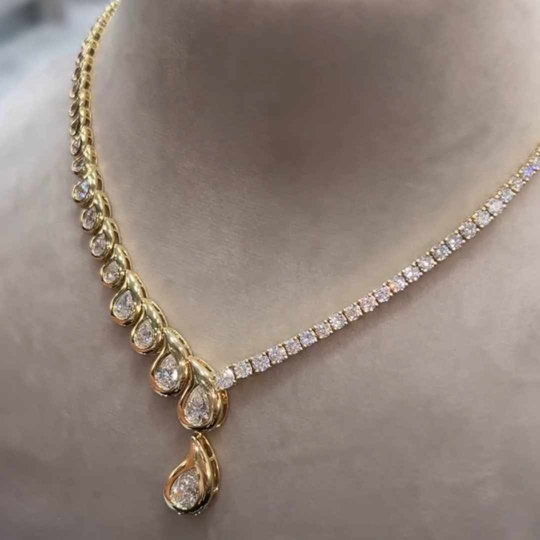 12ct Pear-shaped Sterling Silver Plated With Yellow Gold Handmade Necklace