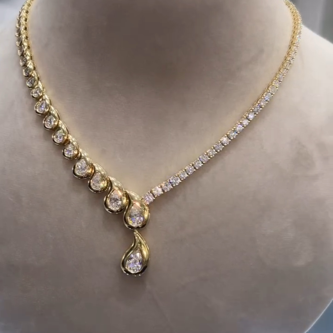 12ct Pear-shaped Sterling Silver Plated With Yellow Gold Handmade Necklace