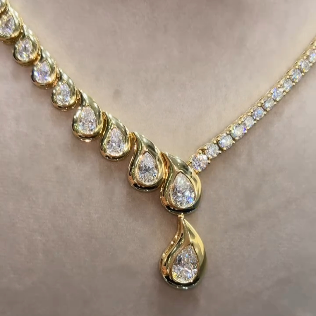 12ct Pear-shaped Sterling Silver Plated With Yellow Gold Handmade Necklace