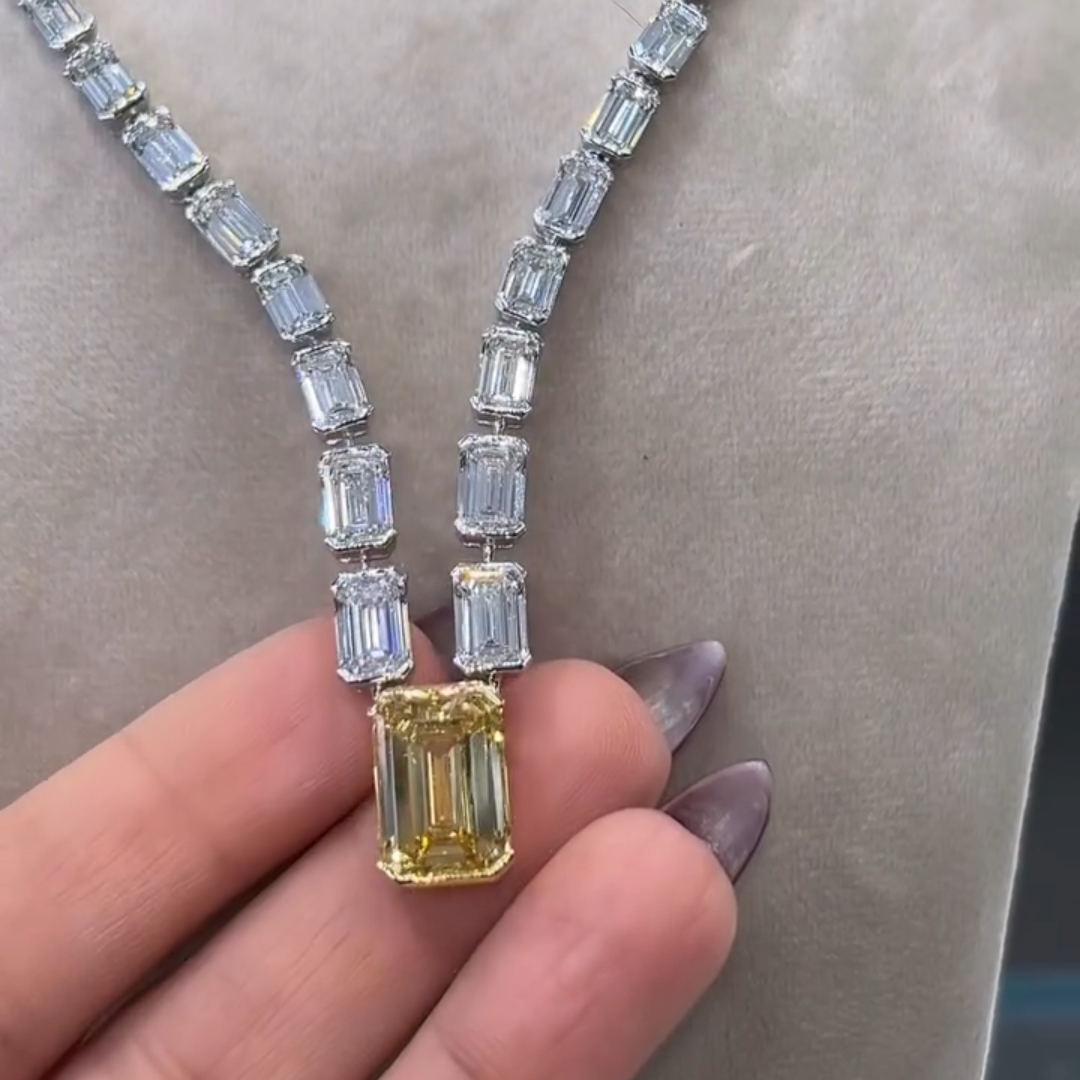 40ct Emerald-cut Sterling Silver Handmade Necklace