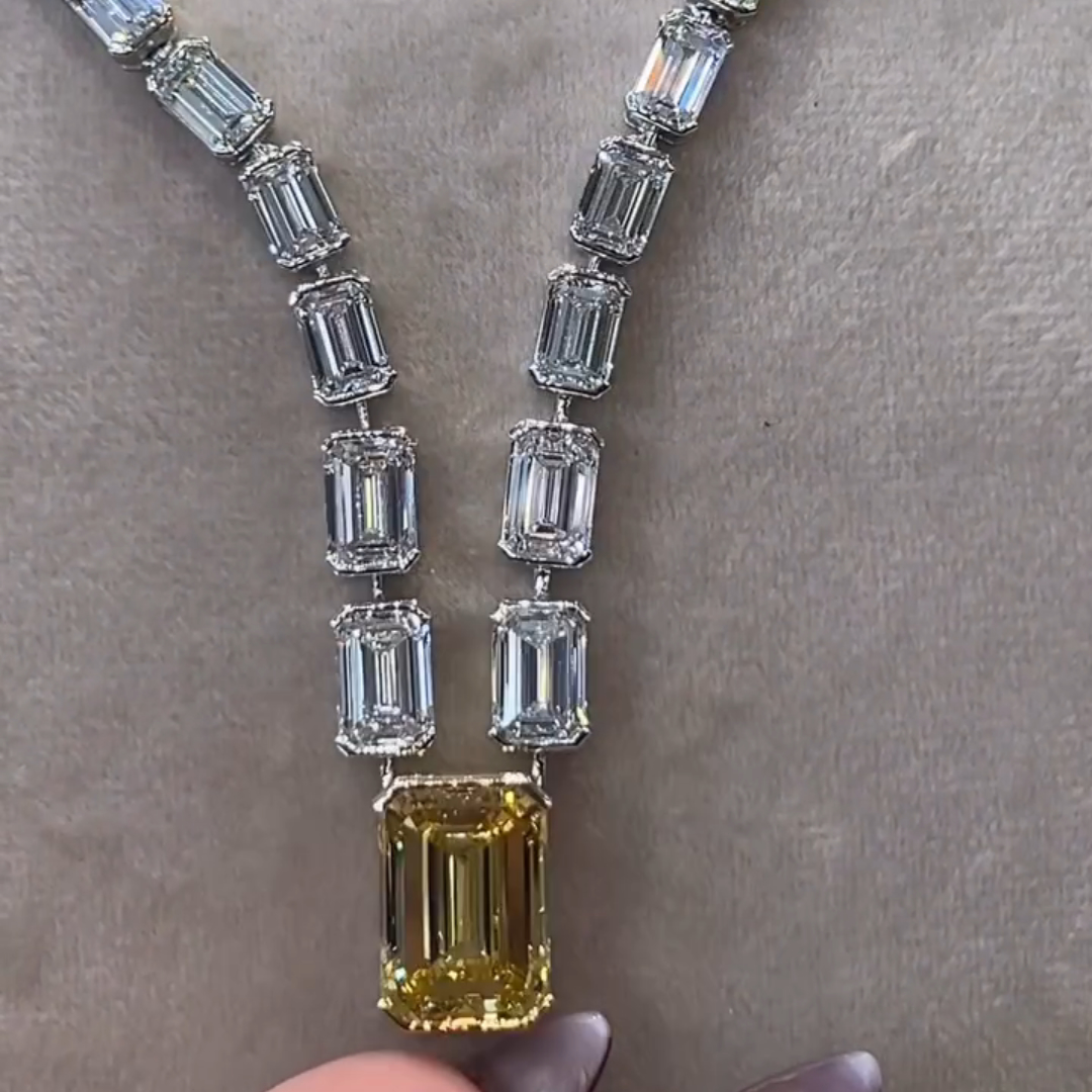 40ct Emerald-cut Sterling Silver Handmade Necklace