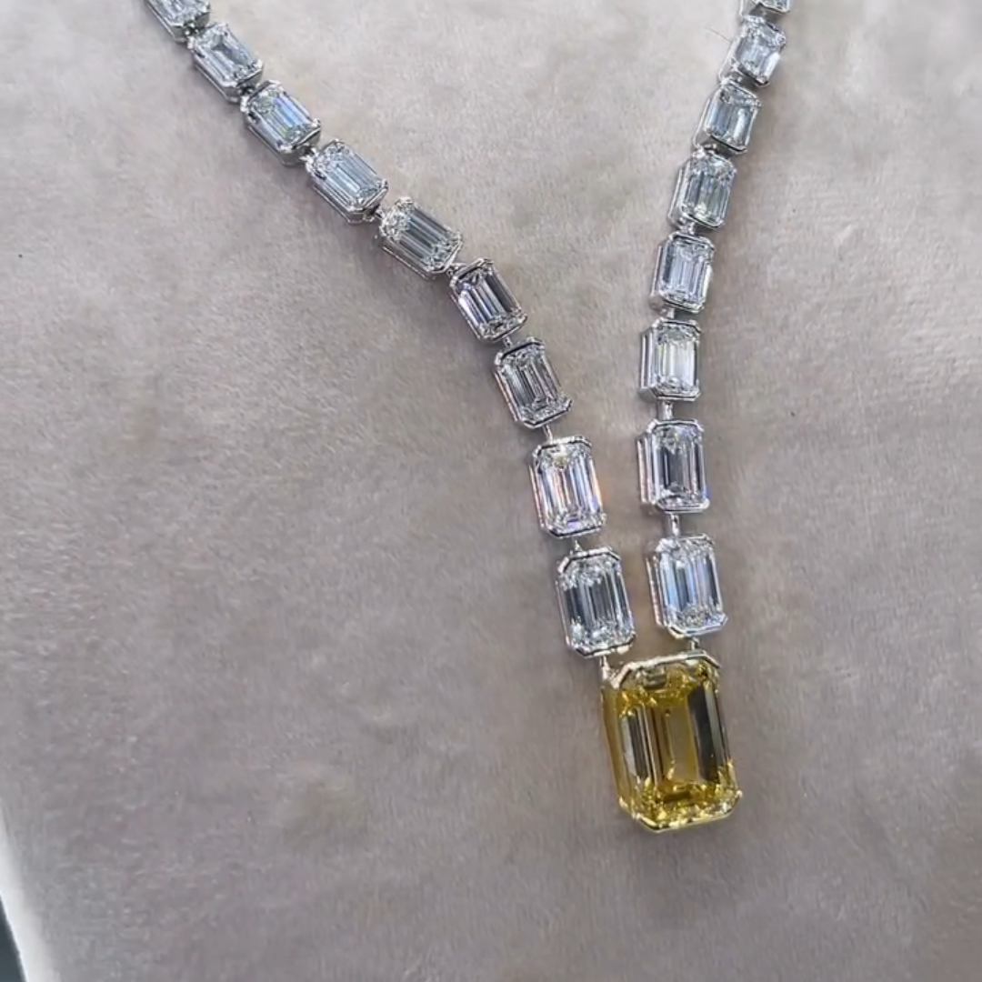40ct Emerald-cut Sterling Silver Handmade Necklace