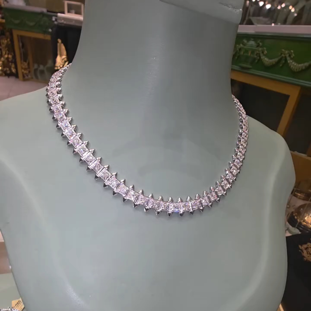 40ct Princess Cut Sterling Silver Handmade Necklace