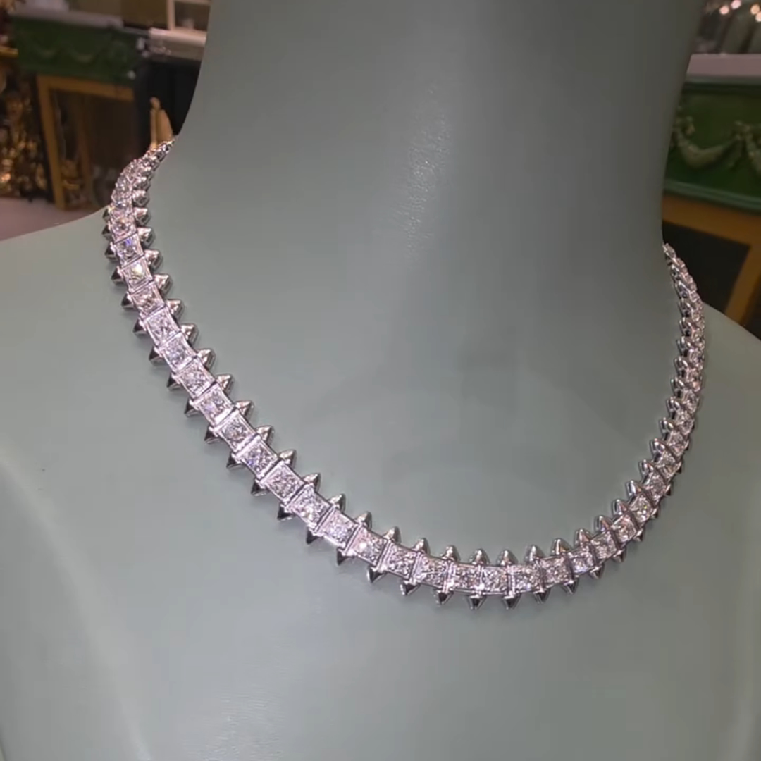40ct Princess Cut Sterling Silver Handmade Necklace