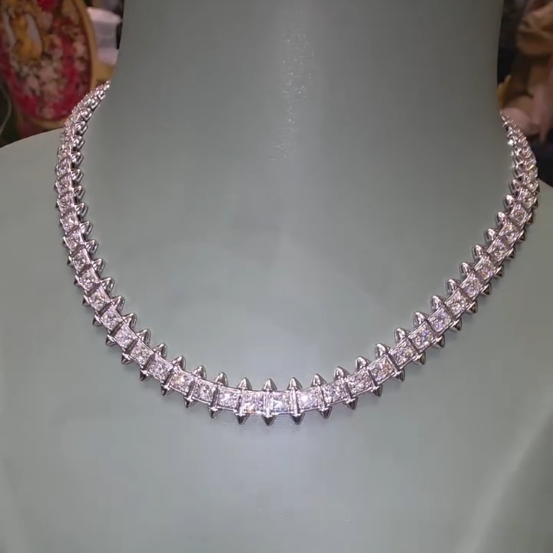 40ct Princess Cut Sterling Silver Handmade Necklace