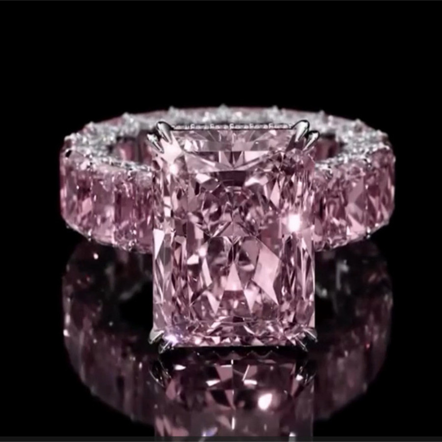 Under Halo 8ct Radiant Cut Pink Zircon Stone Ring