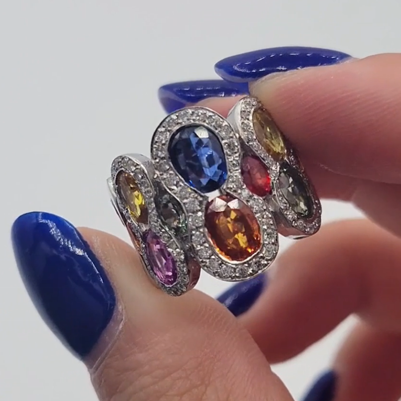 Multi-Colored Pavé Zircon Wide Band Cocktail Ring