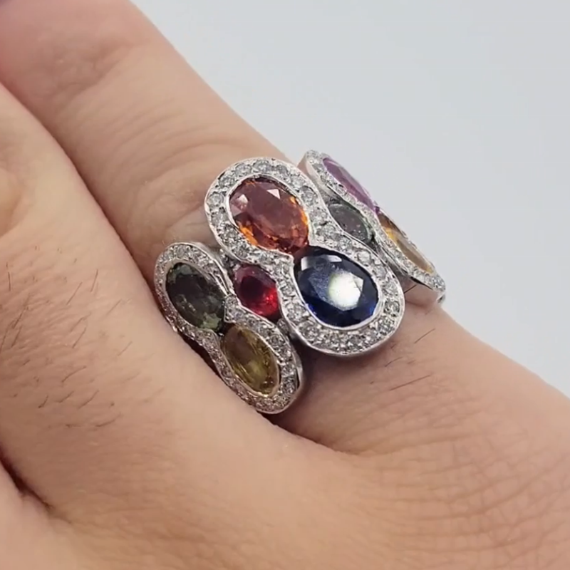 Multi-Colored Pavé Zircon Wide Band Cocktail Ring