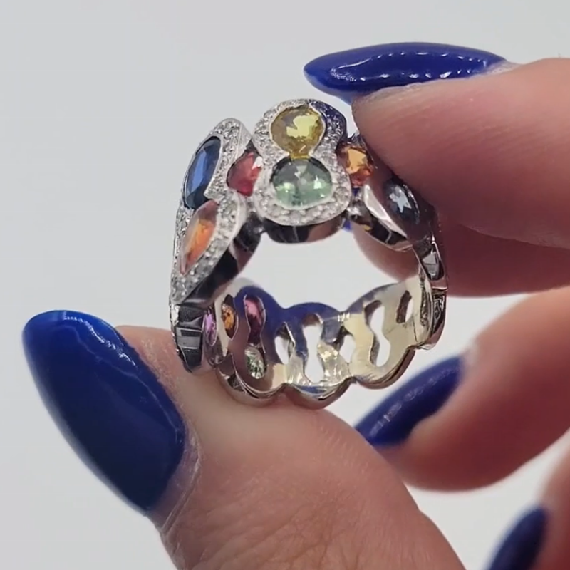 Multi-Colored Pavé Zircon Wide Band Cocktail Ring