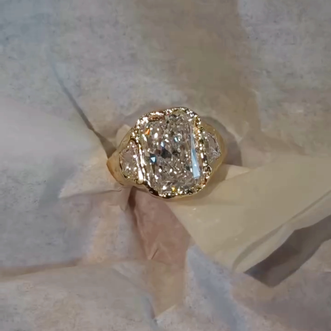 4ct Vintage Art Design Three-stone Radiant Cut  Ring