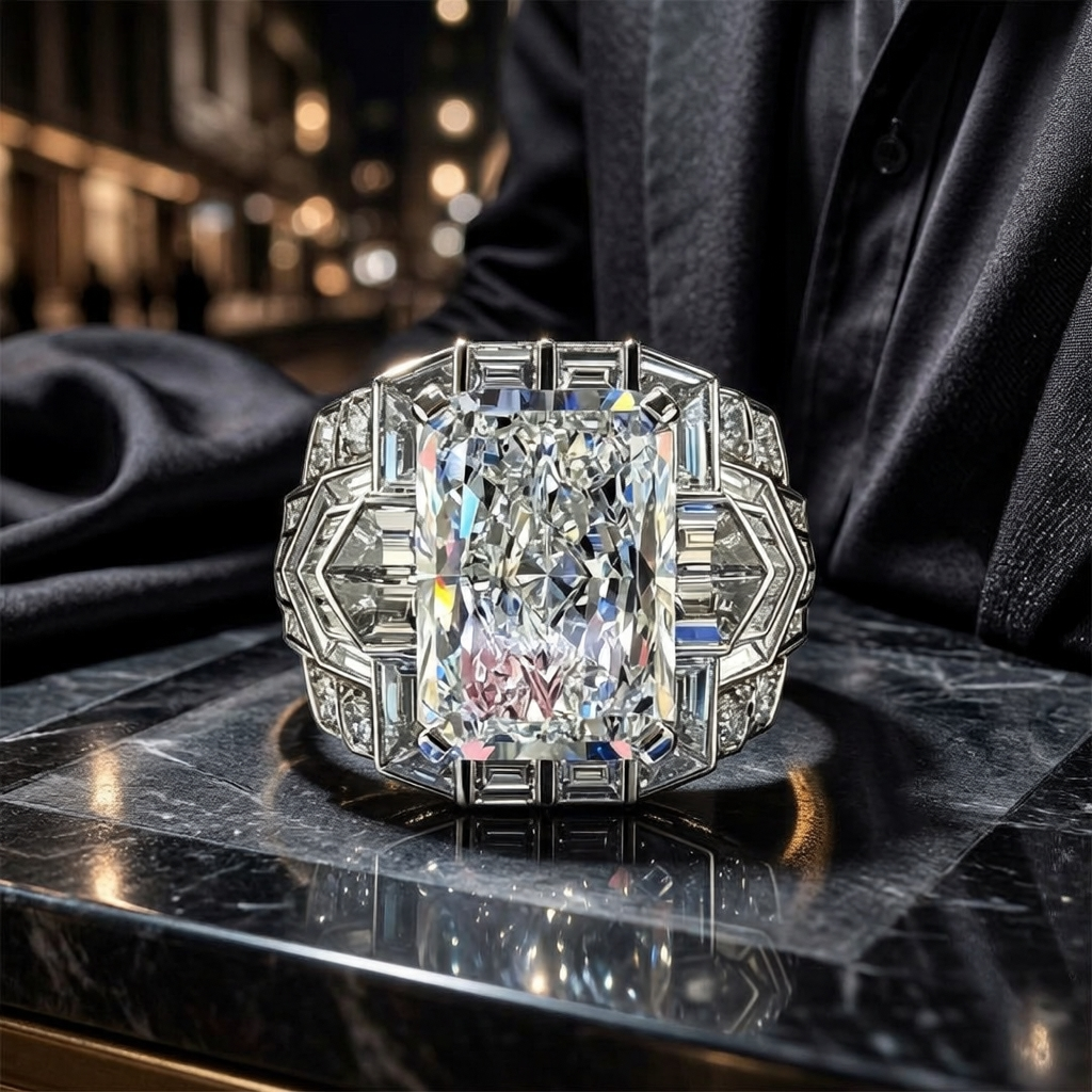 Stunning 10ct Radiant Cut White Stone Ring  for Men