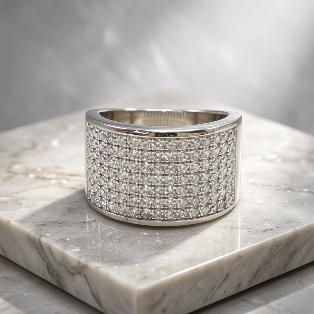 Multi-Row Pave Setting Moissanite Wide Band 