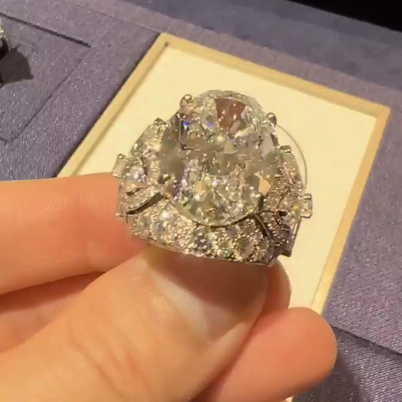 21.5ct Oval Cut White Diamond Paved Vintage Engagement Ring