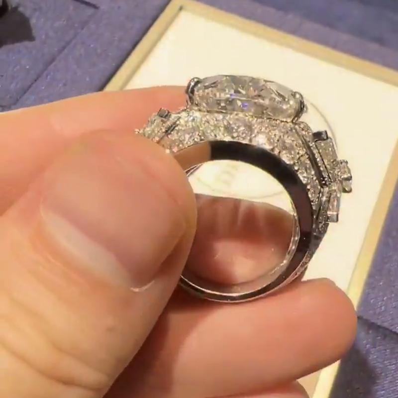 21.5ct Oval Cut White Diamond Paved Vintage Engagement Ring