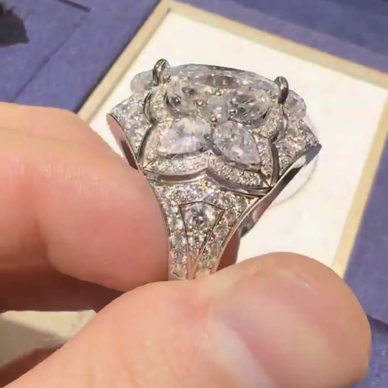 21.5ct Oval Cut White Diamond Paved Vintage Engagement Ring