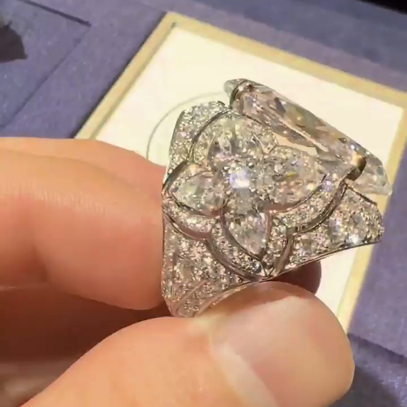 21.5ct Oval Cut White Diamond Paved Vintage Engagement Ring