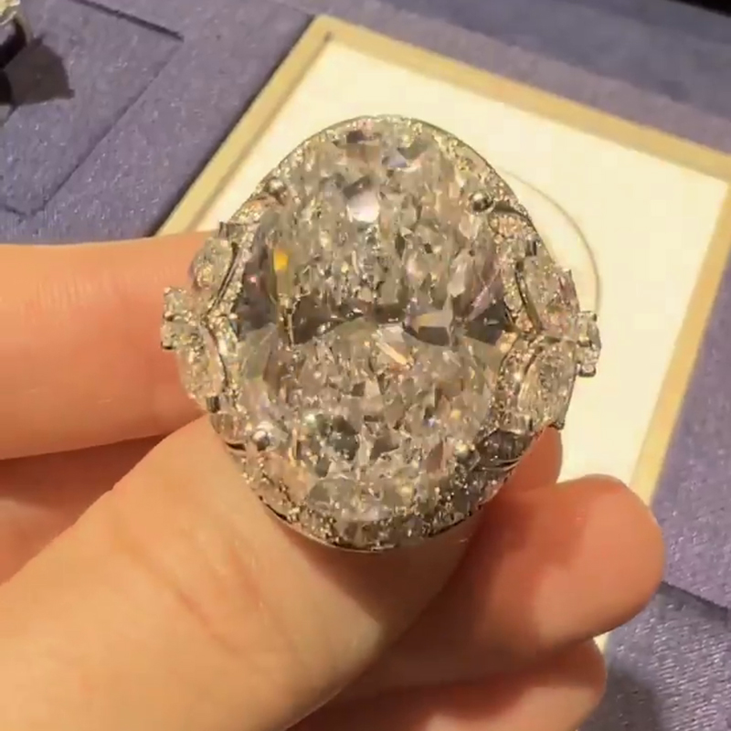 21.5ct Oval Cut White Diamond Paved Vintage Engagement Ring