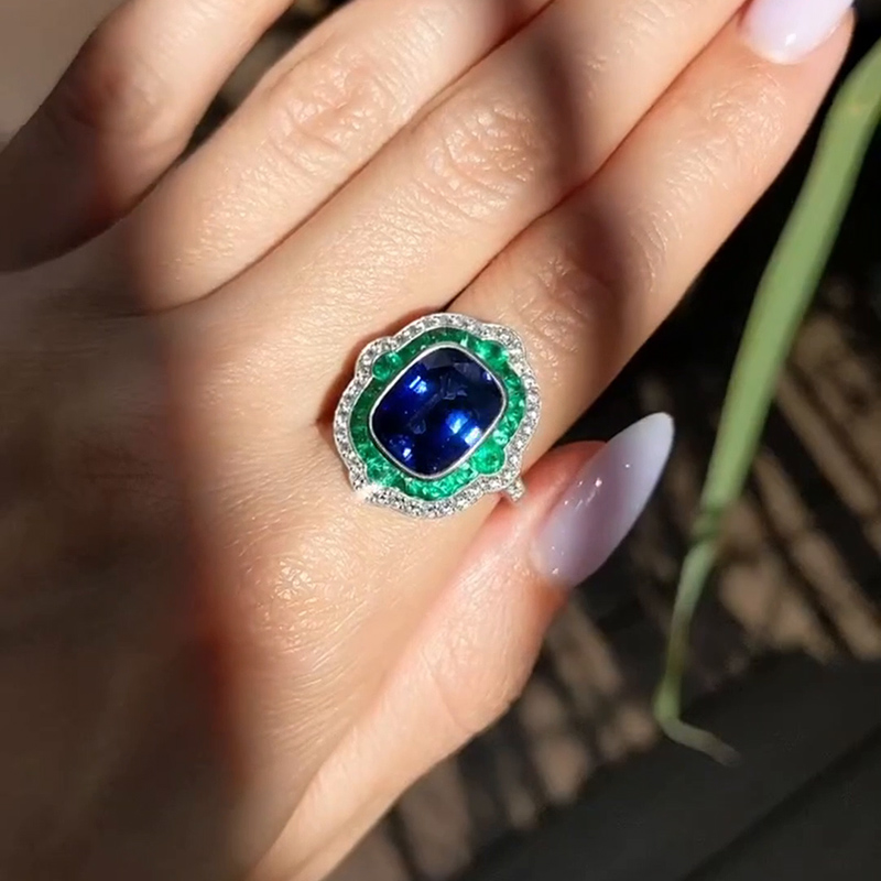 5ct Cushion Cut Blue Sapphire Vintage Engagement Ring