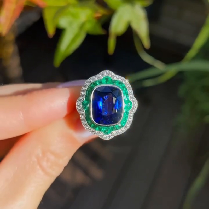 5ct Cushion Cut Blue Sapphire Vintage Engagement Ring
