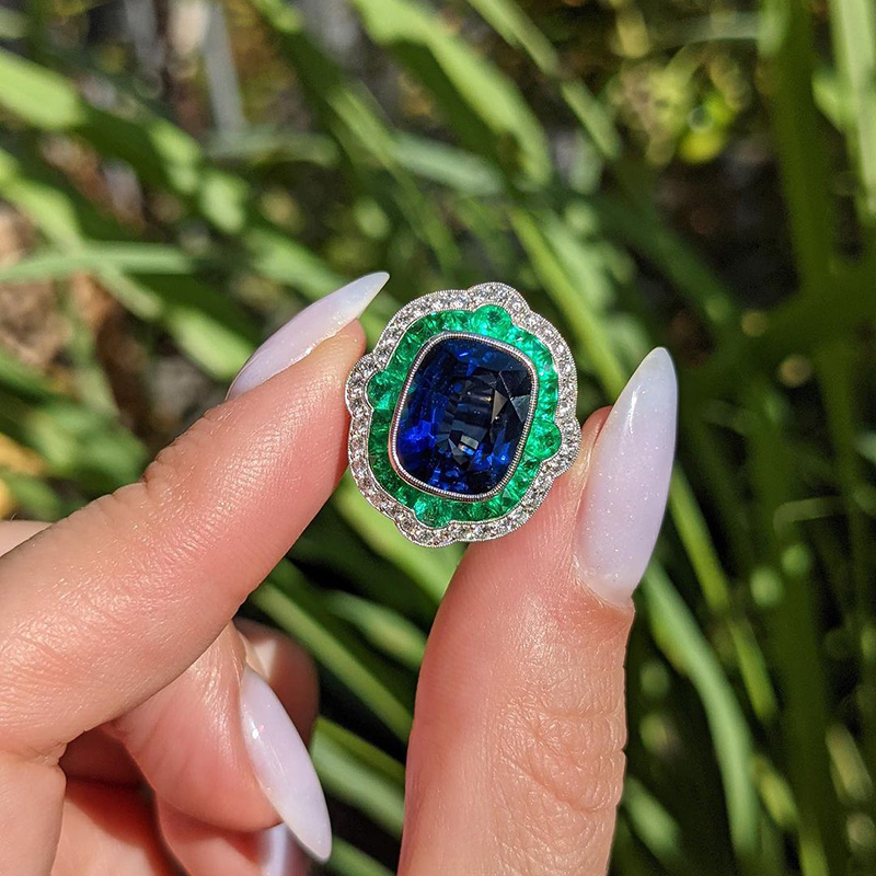5ct Cushion Cut Blue Sapphire Vintage Engagement Ring