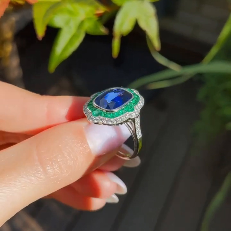 5ct Cushion Cut Blue Sapphire Vintage Engagement Ring