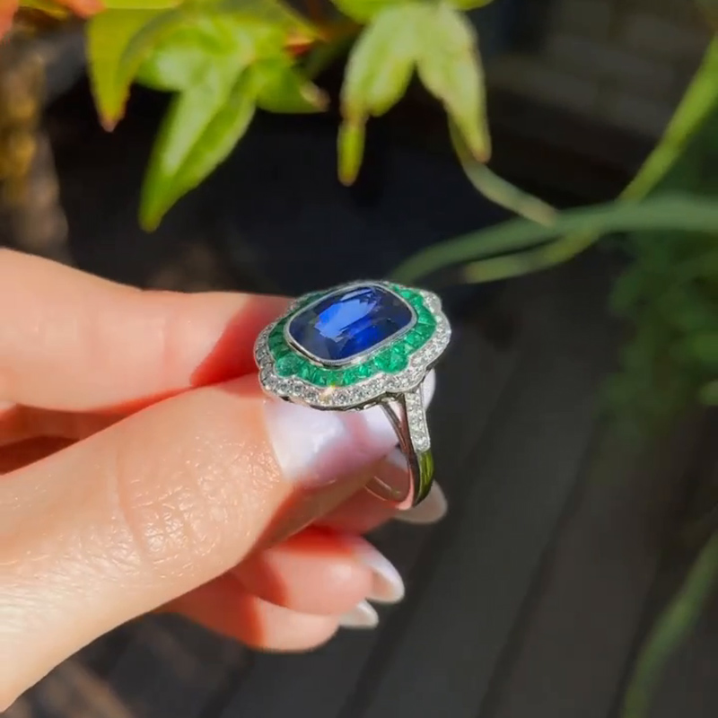 5ct Cushion Cut Blue Sapphire Vintage Engagement Ring