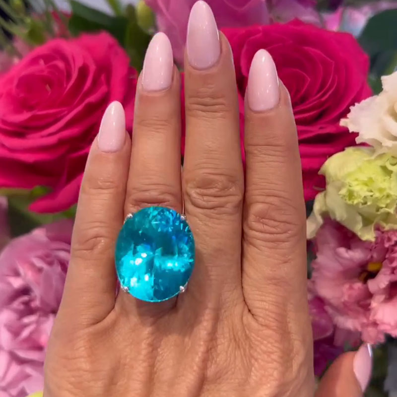 15ct Oval Cut Paraiba Tourmaline Paved Butterfly Two Tone Engagement Ring