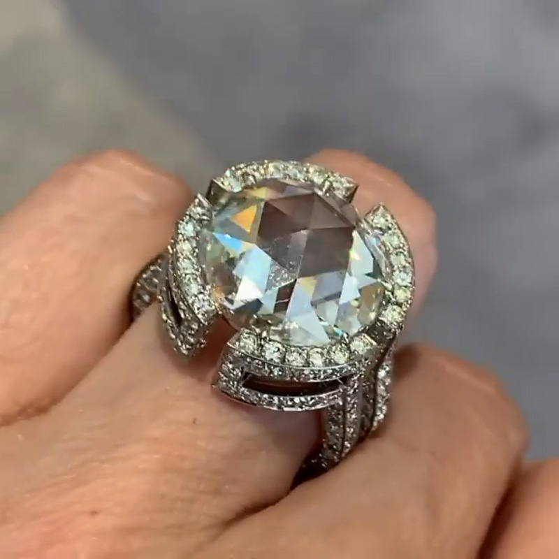 8.1ct Round Cut White Sapphire Paved Double Shank Engagement Ring