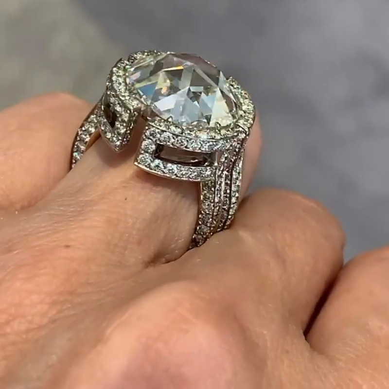 8.1ct Round Cut White Sapphire Paved Double Shank Engagement Ring