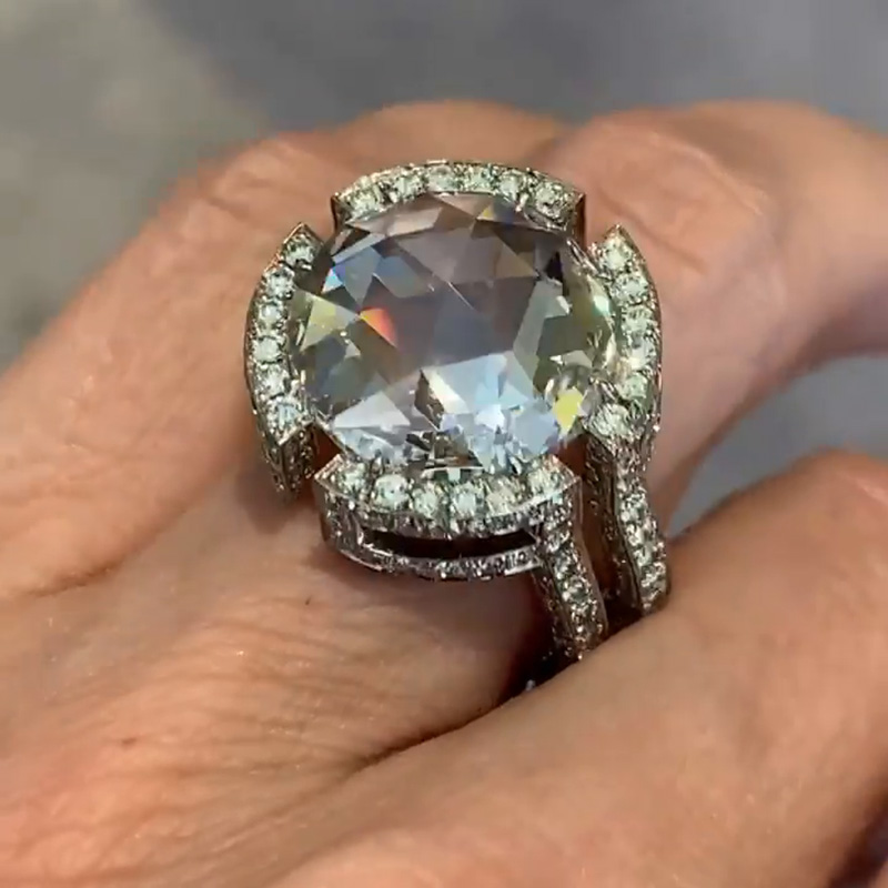 8.1ct Round Cut White Sapphire Paved Double Shank Engagement Ring