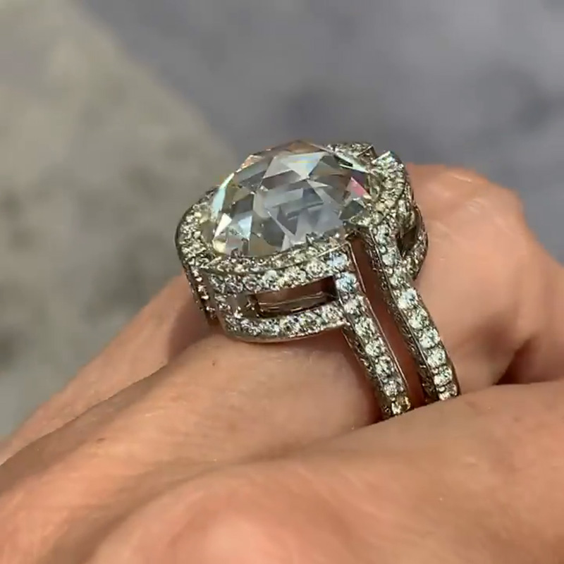 8.1ct Round Cut White Sapphire Paved Double Shank Engagement Ring