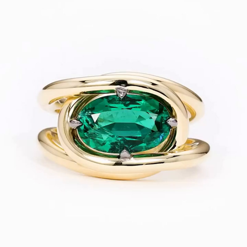 5.8ct Oval Cut Emerald Split Shank Twist Engagement Ring