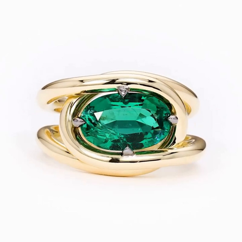5.8ct Oval Cut Emerald Split Shank Twist Engagement Ring