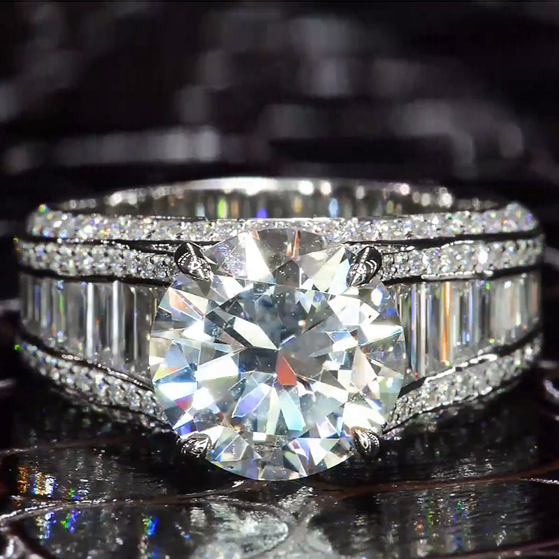 5ct Round Cut White Sapphire Paved Sterling Silver Engagement Ring