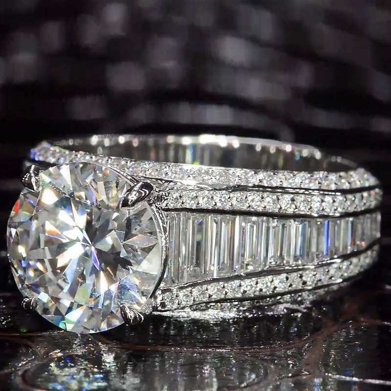 5ct Round Cut White Sapphire Paved Sterling Silver Engagement Ring