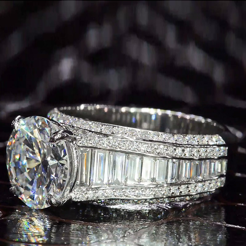 5ct Round Cut White Sapphire Paved Sterling Silver Engagement Ring