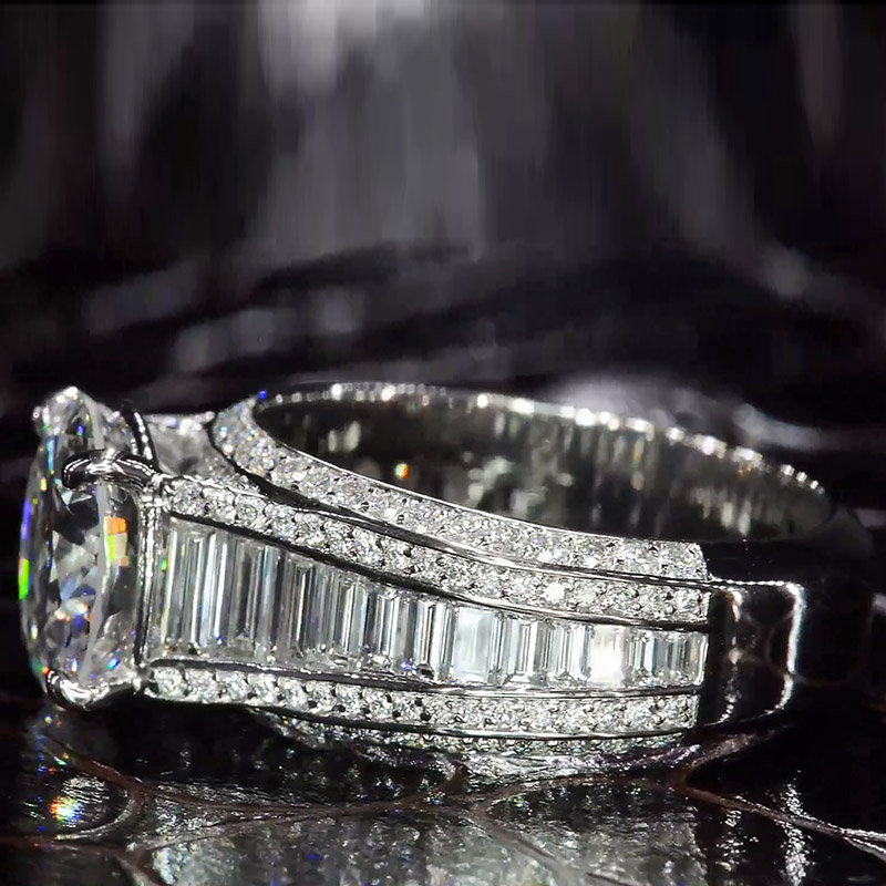 5ct Round Cut White Sapphire Paved Sterling Silver Engagement Ring